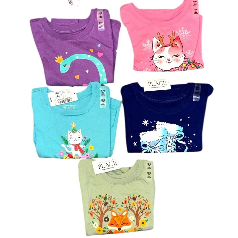 The Children's Place 5 long sleeve winter themed shirts in size 12-18 months